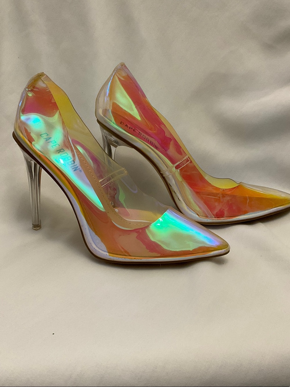 Cape Robbin Iridescent Pointed-Toe Stiletto Pumps - Orange/Pink/Green Shift